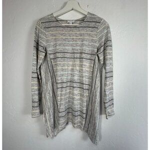Pure Jill Womens Gray Striped Long Sleeve Asymmetric Tunic Top XS Cotton Blend